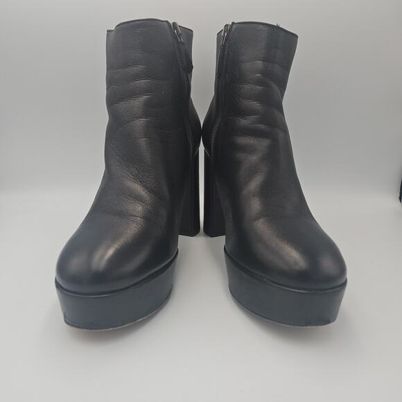 L.K. BENNETT BLACK LEATHER ANKLE PLATFORM BOOTIES Size 37 - Picture 5 of 9